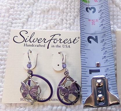 butterfly dangle earrings, pierced Silver Forest Vermont vintage style jewelry