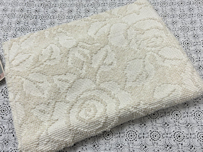 Cream White Vintage Chenille Fabric, Cabbage Roses, 20x30" Hobnail Woven Pc