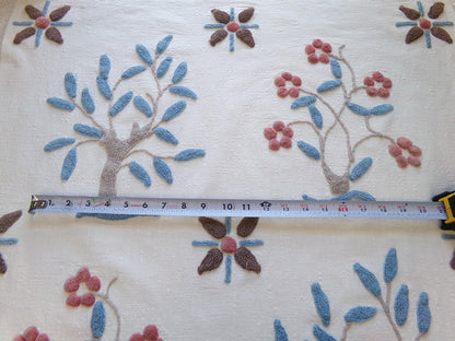 Vintage Bohemian Chenille Fabric - Natural Woodland Tree Floral & Star Design, 28" x 29"