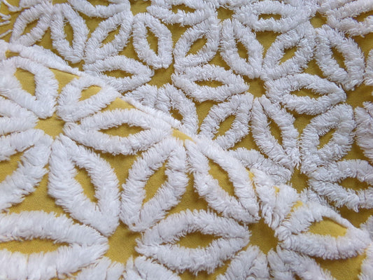 sunflower gold vintage chenille fabric tufted white daisy 20x24" boho quilt material