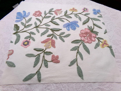 Boho Wildflowers Vintage Chenille Fabric, Natural Vining Rose Florals, 20" x 22" piece