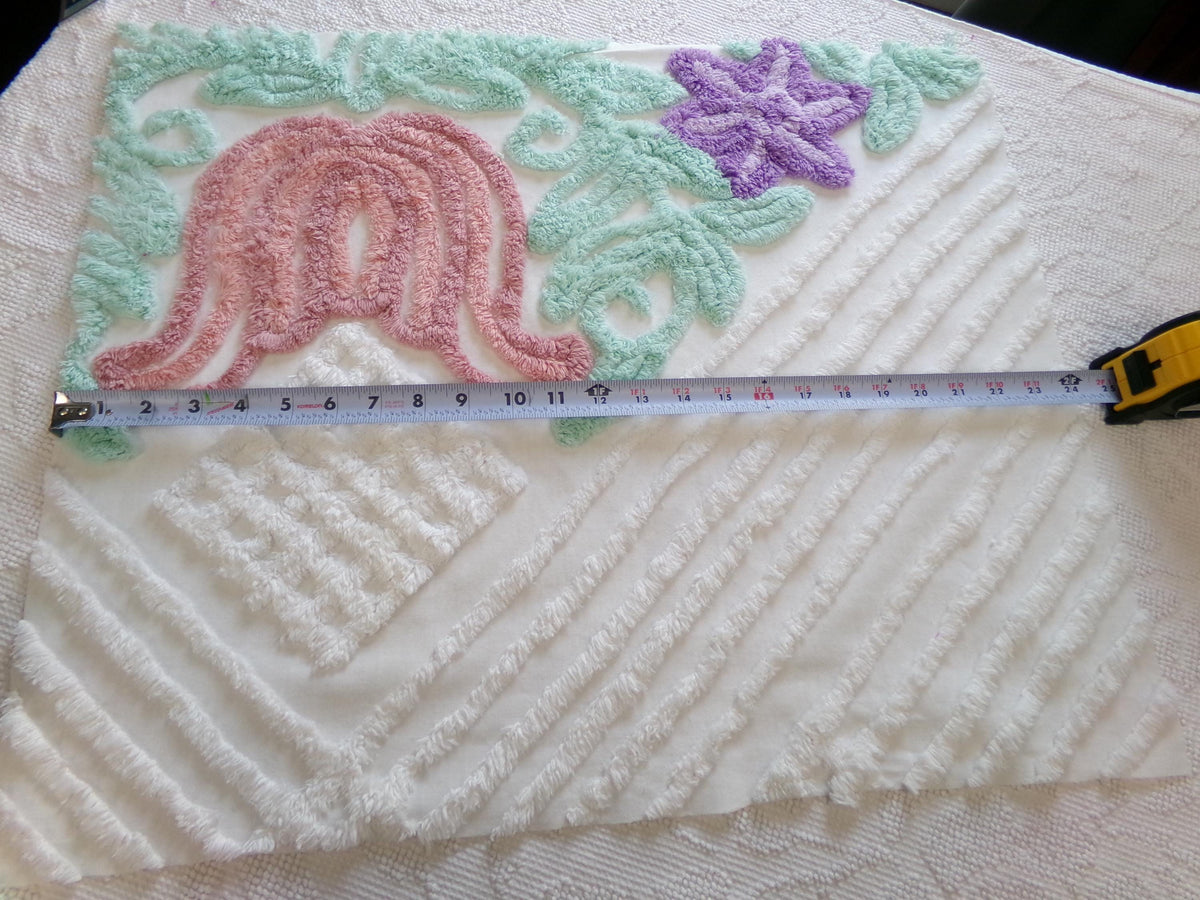 Pink Tulip Vintage Chenille Fabric, Cottage Style 23x20" Craft Textile