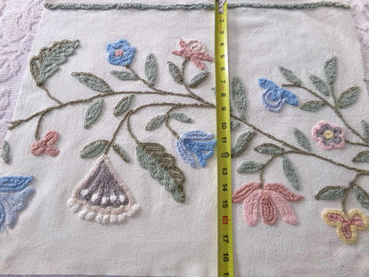 Woodland Meadow Vintage Chenille Bedspread Fabric, Floral Boho Sewing Material, 18" x 23" piece