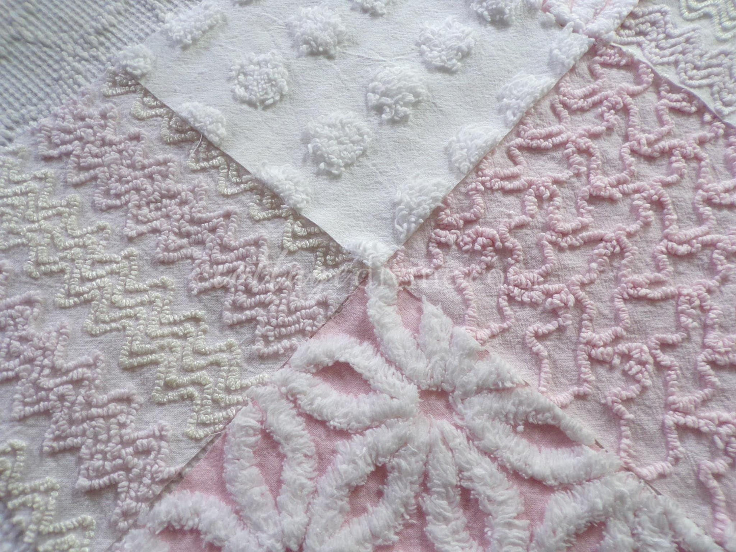 Dainty Pinks Chenille Quilt Squares Set from Vintage Bedspread Fabric, 16 Blocks, 6" x 6" inch