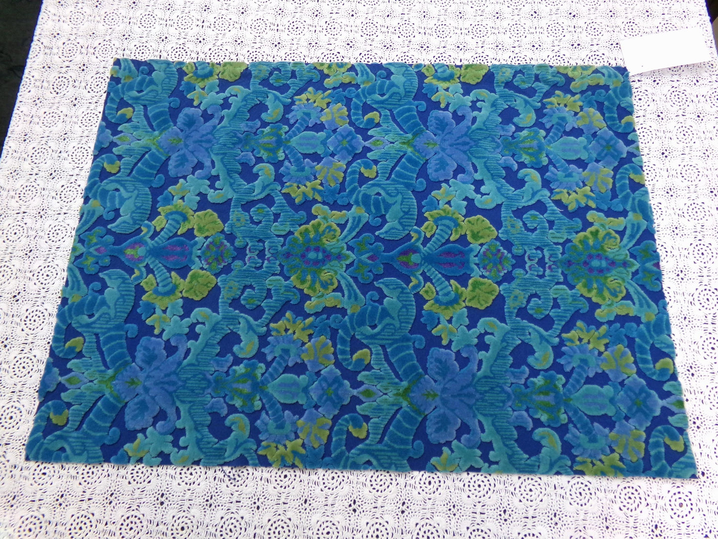 midnight blue vintage cut velvet fabric, cosmic Bates tapestry chenille, 17" x 24" inch piece, sewing material for boho bags