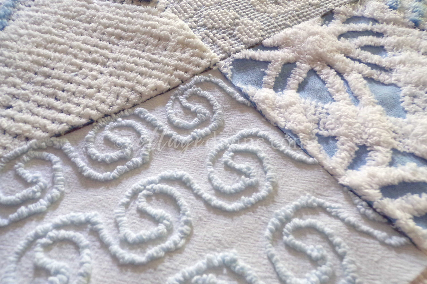 Boho Blues Vintage 6" Chenille Fabric Squares Set of 16 Quilt Blocks