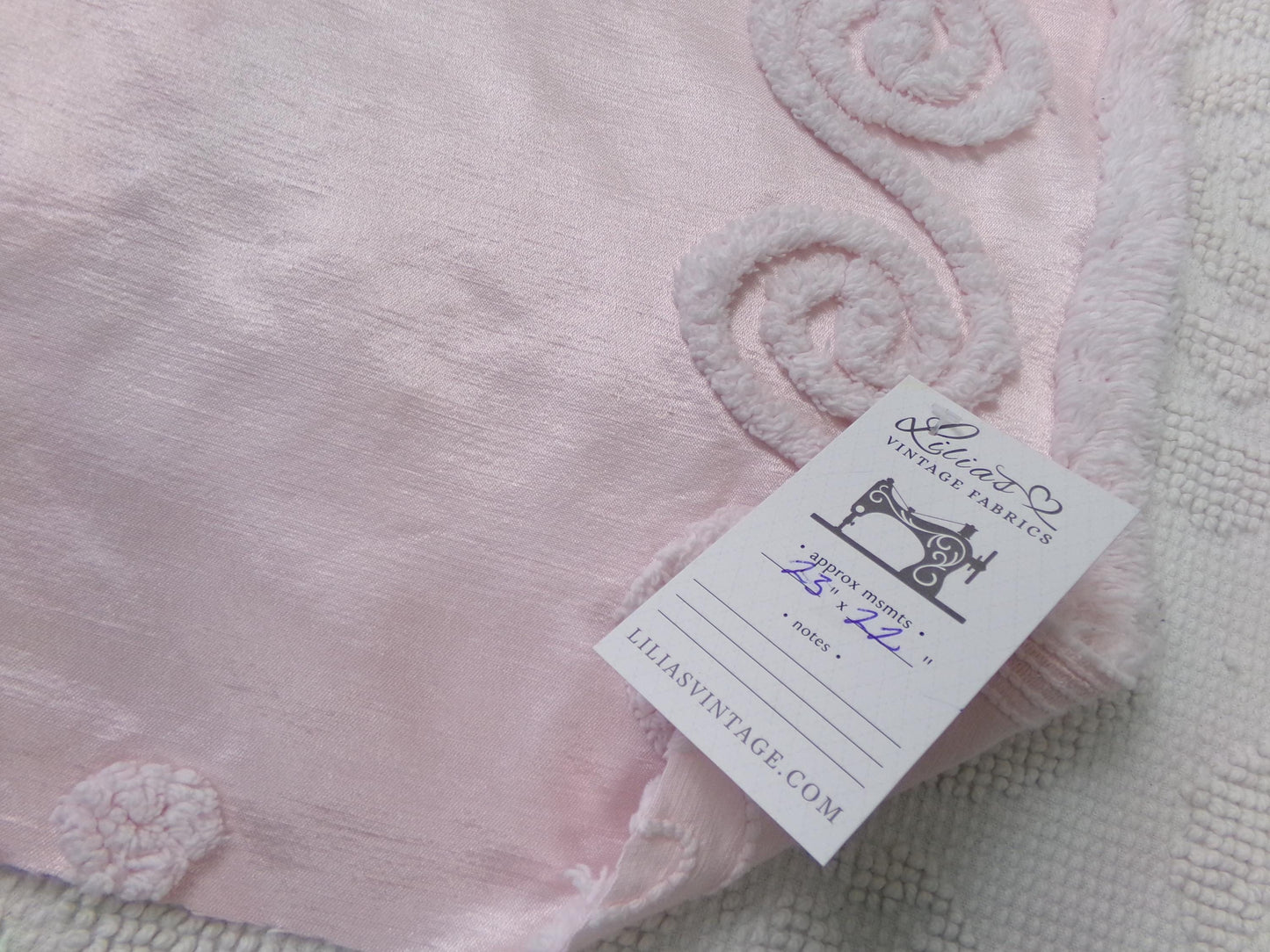 Vintage Pink Satin Chenille Fabric, Shabby Chic Sewing Material 23" x 22" Piece