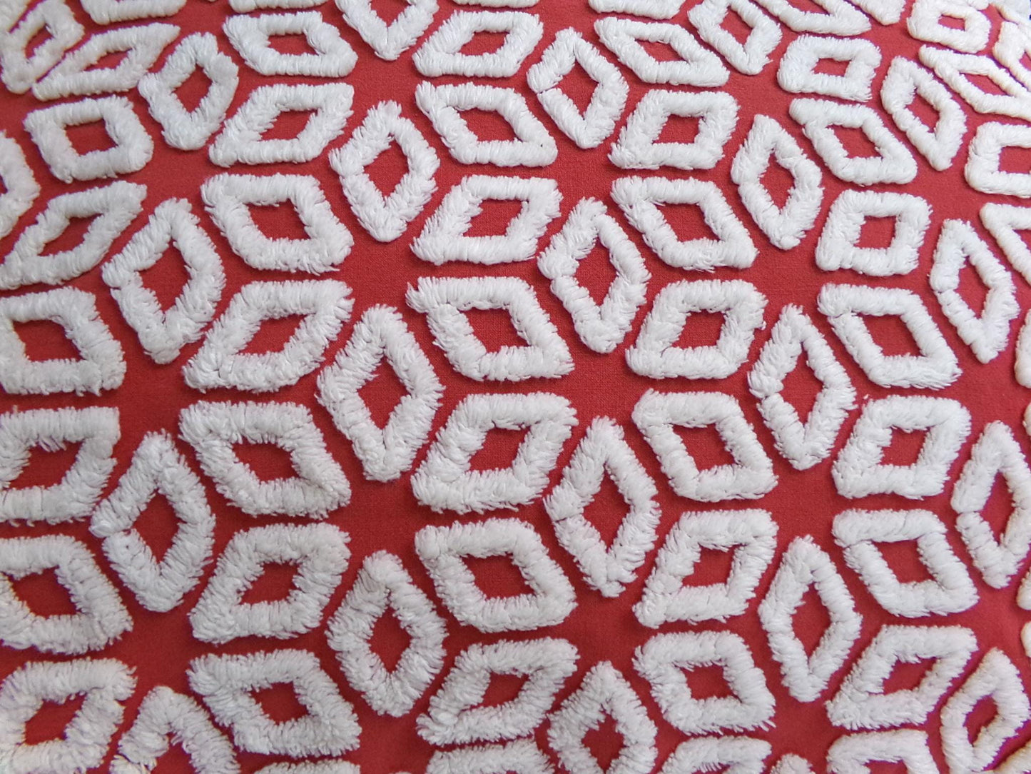 White Snowflakes Red Vintage Chenille Fabric 12x18" Piece Quilt Material
