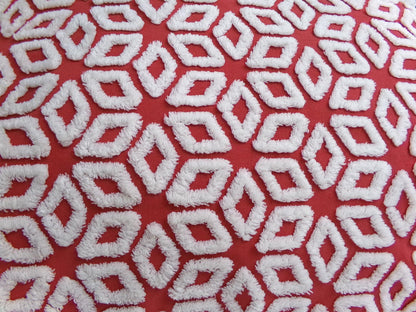 White Snowflakes Red Vintage Chenille Fabric 12x18" Piece Quilt Material