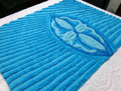 Electric Blue Vintage Chenille Fabric, Wild BOLD Sewing & Quilt Material, 30" x 23" piece