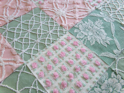 enchanted garden vintage woven & chenille fabric squares, set of 16 pink jade 6" quilt blocks for crafts, sewing, diy pillow covers