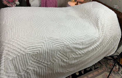 Quietly Bold Vintage Chenille Bedspread, Nested Squares & Diamonds, Full Size