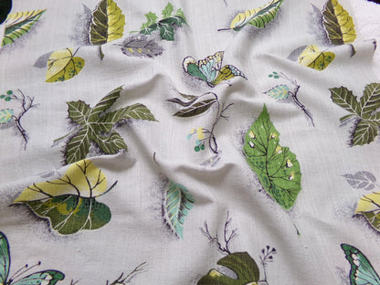 Butterfly Botanical Vintage Barkcloth Fabric Dimensional Natural Leaf Pattern 21" x 24"