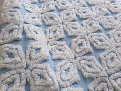 Blue & White Vintage Chenille Fabric, Plush Diamond Cross Design, 18x24" Piece
