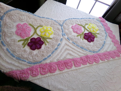 Cottage Floral Vintage Chenille Bedspread Fabric, Frosted Cake Design 18" x 35" piece sewing material