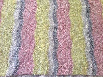 soft cozy striped chenille fabric, vintage 20" x 24" piece of lightweight sewing material in pink, yellow, white & grey ripple stripes