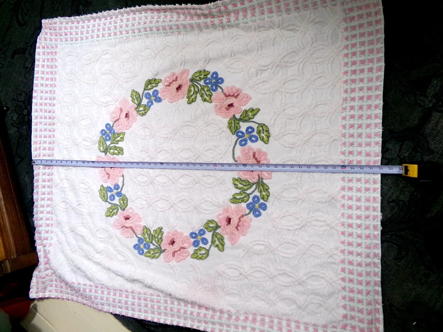 Vintage Floral Quilt Handmade from Shabby Chenille Bedspread Fabrics 52x45.5"