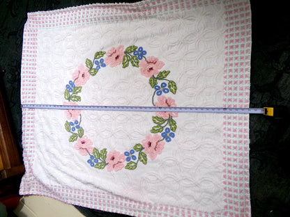 Vintage Floral Quilt Handmade from Shabby Chenille Bedspread Fabrics 52x45.5"
