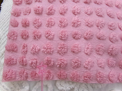 Pink Puffer Pops Vintage Chenille Fabric, Windswept Bobble Tufts, 18x24"