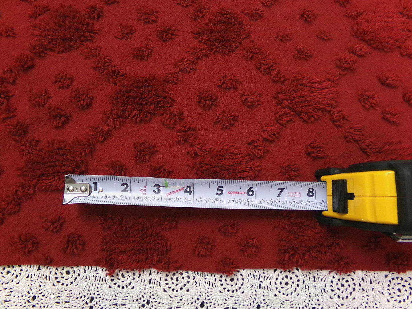 Cranberry Red Vintage Style Chenille Fabric 18x24 Geometric Dot Quilt Material