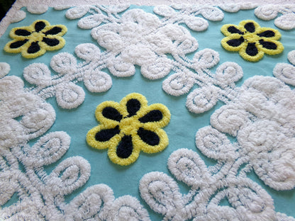 midnight seaspray vintage chenille fabric piece, plush sewing material 20" x 29"