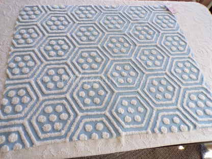 coastal cute vintage blue & white chenille fabric, reversible geometric hexagon dot design, 25" x 29" cut piece of sewing material