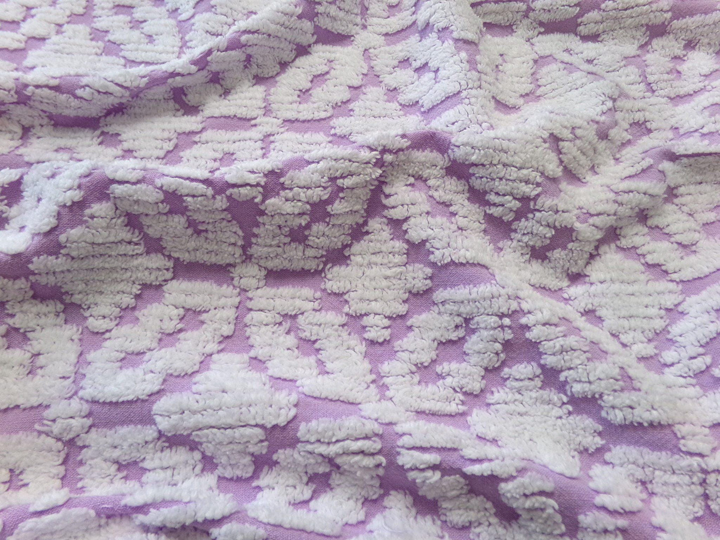 White Lilac Petals Vintage Chenille Bedspread Fabric 20x24"