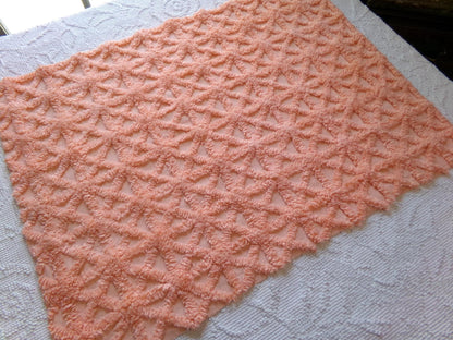 twinkle star vintage chenille fabric, plush peach starbursts, 18" x 24" cut piece of craft, sewing, pillow, quilt material