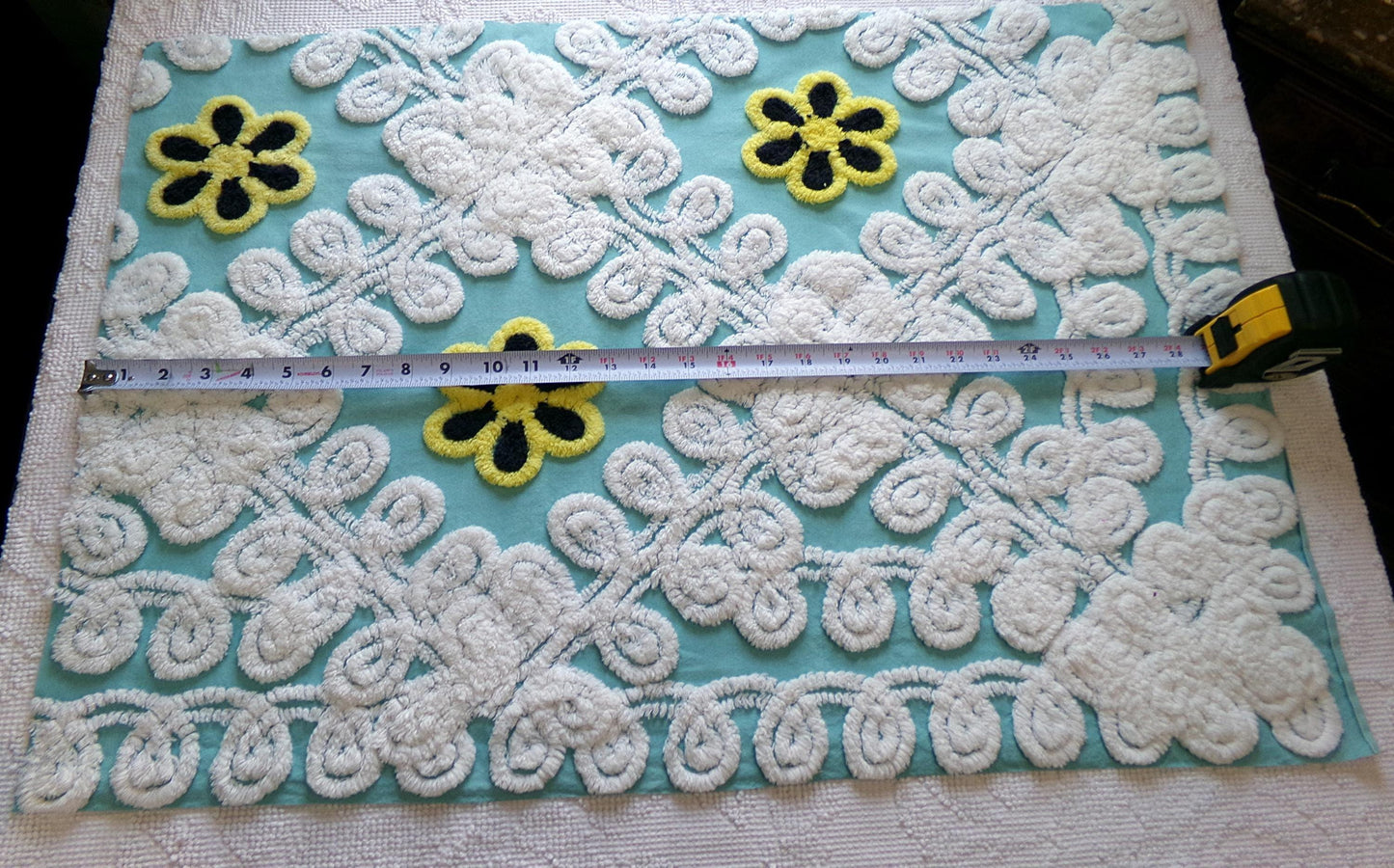 midnight seaspray vintage chenille fabric piece, plush sewing material 20" x 29"