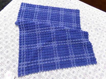 Midnight Blue Vintage Chenille Fabric Textured Plaid Sewing Material 18" x 24"