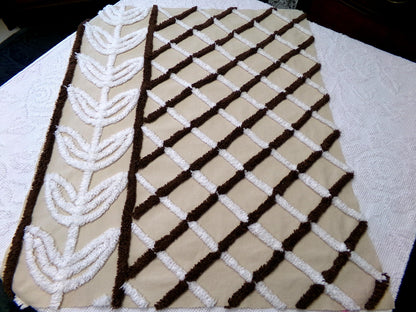 laurel leaf vintage chenille fabric: contrast brown crosshatch cotton sewing material for quilting, crafts, 26" x 22"