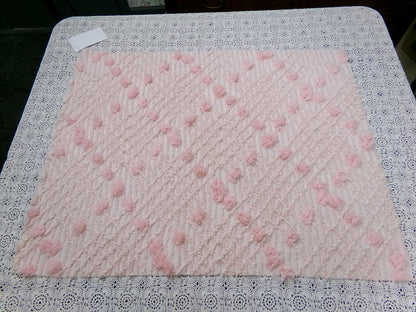 Blush Pink White Vintage Chenille Bedspread Fabric 18x24" Geometric Diamond Puffs