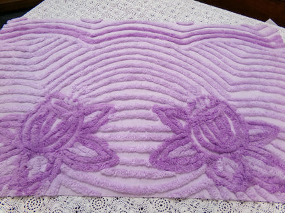 Lush Plush Lavender Vintage Chenille Fabric Piece 18x28" Sewing Material