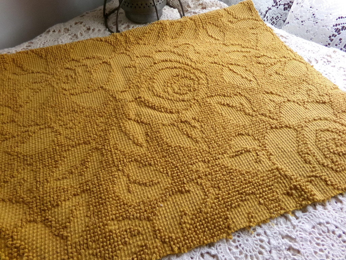 Boho Rose Vintage Chenille Fabric, Saturated Harvest Gold Woven 21x24" Piece