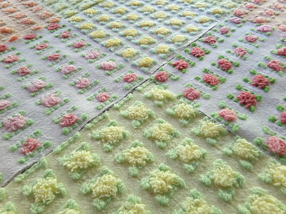 Sunrise Rosebud Chenille Quilt Squares Set, from Vintage Bedspread Fabric, 16 Blocks, 6" inch, in Yellow, Peach, & Ombre Pink Roses