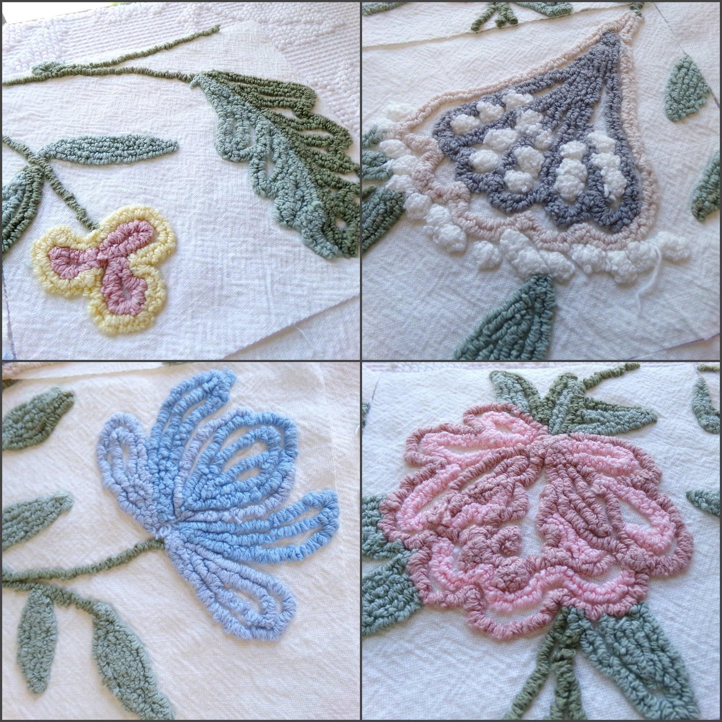 fantasy botanicals vintage chenille fabric squares, set of 16 natural floral 6" quilt blocks for crafts, sewing, diy pillow covers