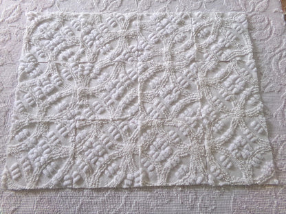 heirloom quality chenille fabric squares, set of 12 vintage 6" quilt blocks in elegant antique cream tufted geometric design