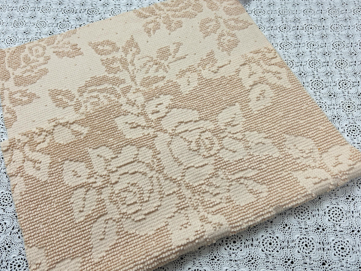 Neutral Vintage Chenille Fabric, Autumn Wheat Cabbage Roses & Dots, 18x28" Piece
