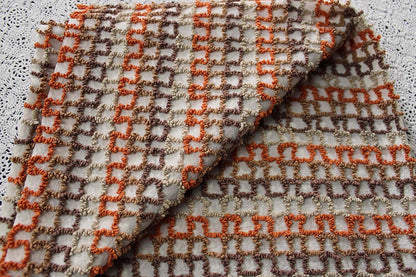 best boho colors vintage chenille fabric, fun pattern for small totes & bags, 20" x 24" inch piece, orange, mocha, chocolate, sand colors