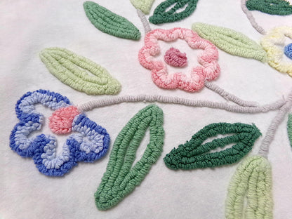 cottage style vintage chenille bedspread fabric 17x24" blue white floral