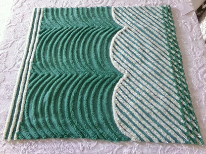 Drama Green Vintage Chenille Fabric, Powerful Swooping Wave Scallops, 20" x 24" inch piece, Great in Quilts, Wall Hangings