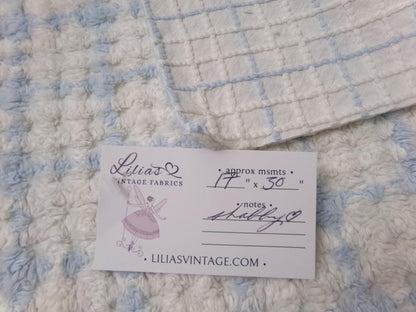 blue & white check vintage chenille fabric, cottage plaid 17x30" pc
