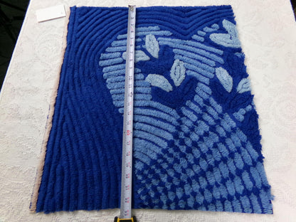 celestial blue vintage chenille bedspread fabric, plush abstract deco tufting, 22" x 20" piece