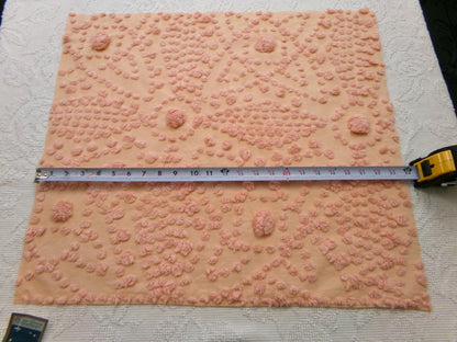 cosmic sunrise vintage chenille fabric, handtufted sun pops, 20" x 23" piece of peach antique sewing & quilt material