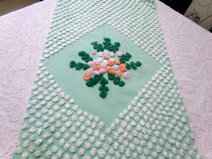 whimsy wildflower dot vintage chenille fabric: 15" x 26" jade green piece for pillows, quilts