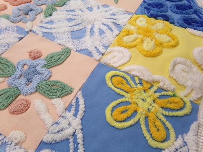 Summer Floral Vintage Chenille Fabric Squares Set, 16 Quilt Blocks, 6" x 6" inches each, for Quilting, Sewing, DIY Pillows
