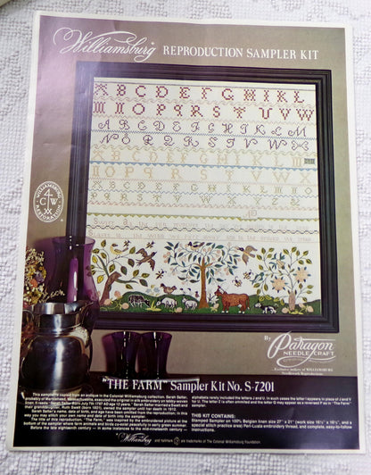 Rare THE FARM Vintage Sampler Embroidery Kit Paragon Stitchery S-7201 Belgian Linen Canvas