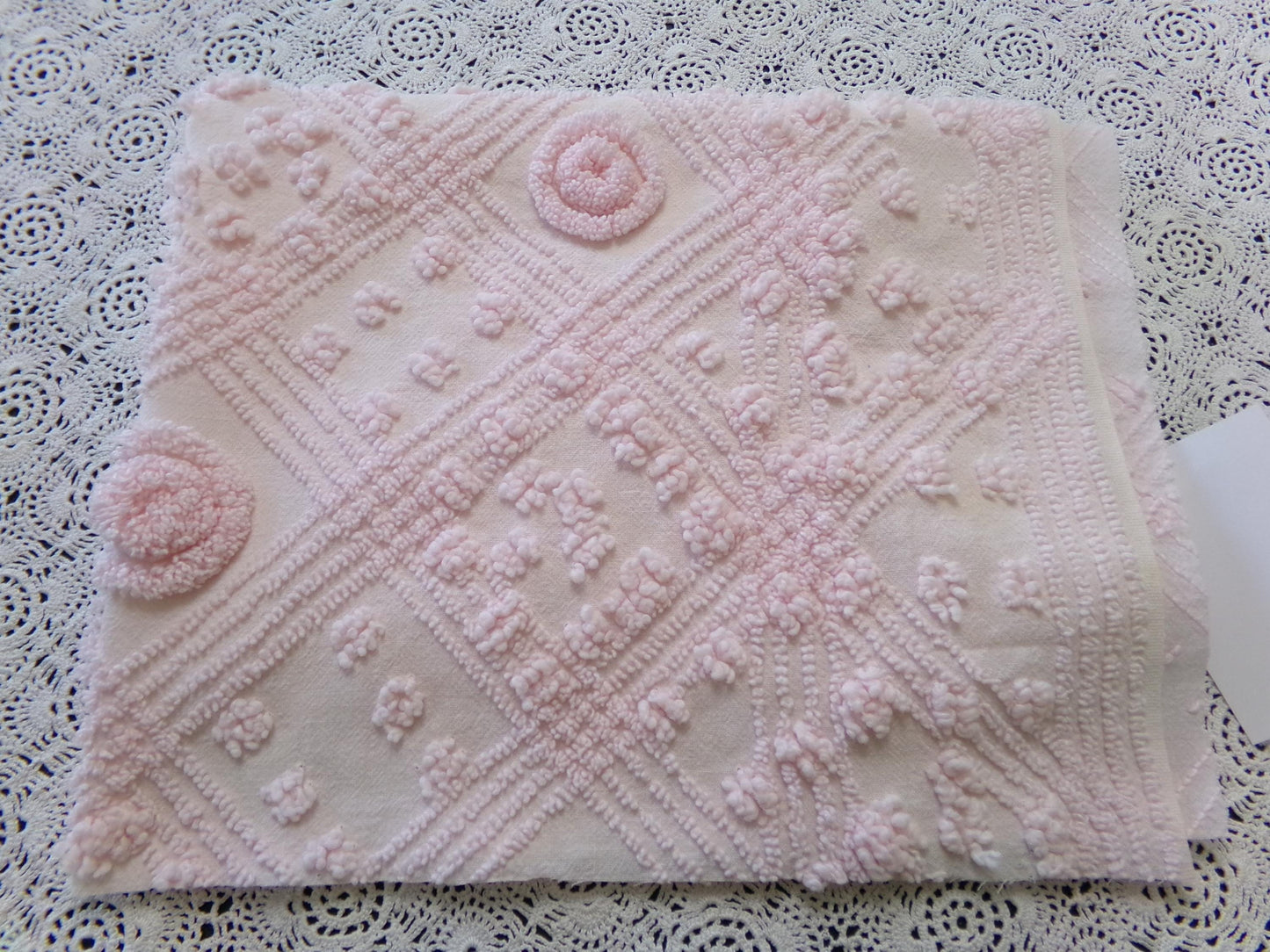 Dreamy Pink Vintage Chenille Fabric Donut Dots Sewing Material 18" x 24"
