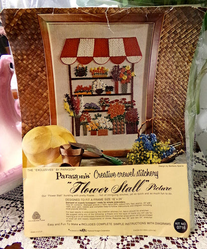 FLOWER STALL Vintage Crewel Embroidery Kit Paragon Needlecraft 0716 Boho Wall Art