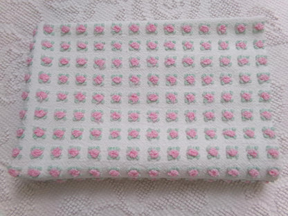 Shabby Tiny Tuft Pink Rosebud Vintage Chenille Fabric, Mini Rose Pattern, 20" x 12"